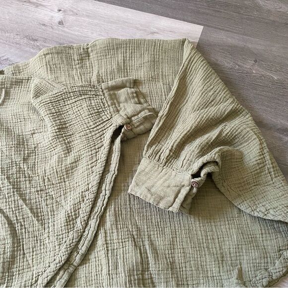 Free People Top Dolman Drape Poncho Flowy Cotton Olive Oversized - Picture 9 of 12